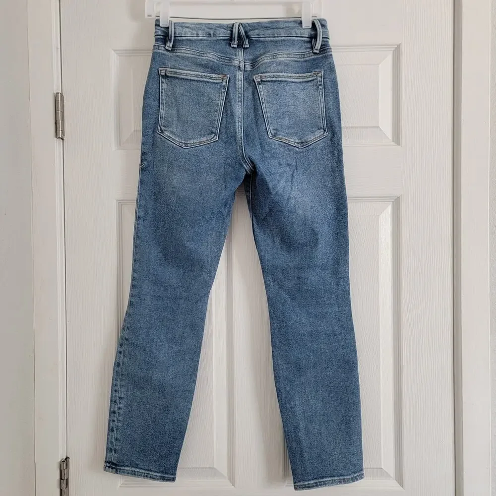 Good American High Rise Distressed Straight Leg Jean Medium Wash Size 6/28 - Picture 2 of 5